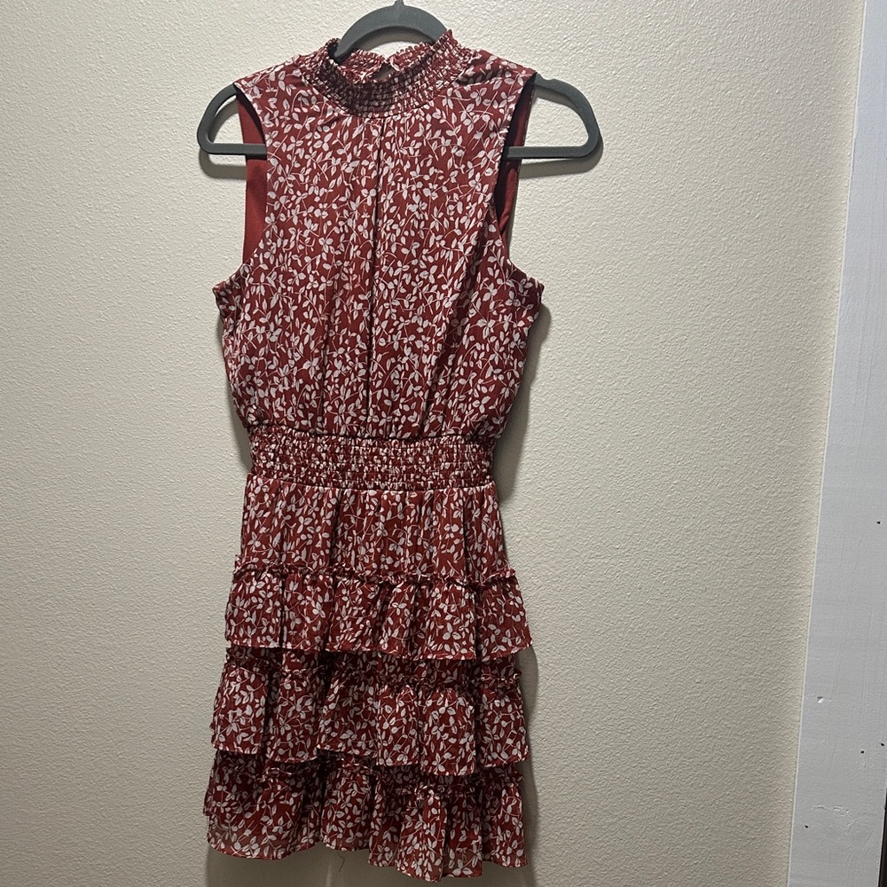 MSK Orange and White Sleeveless Ruffle Dress
